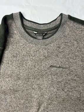 Eddie Bauer Knit Crewneck Sweater Mens Tall Large Grey Green Pullover